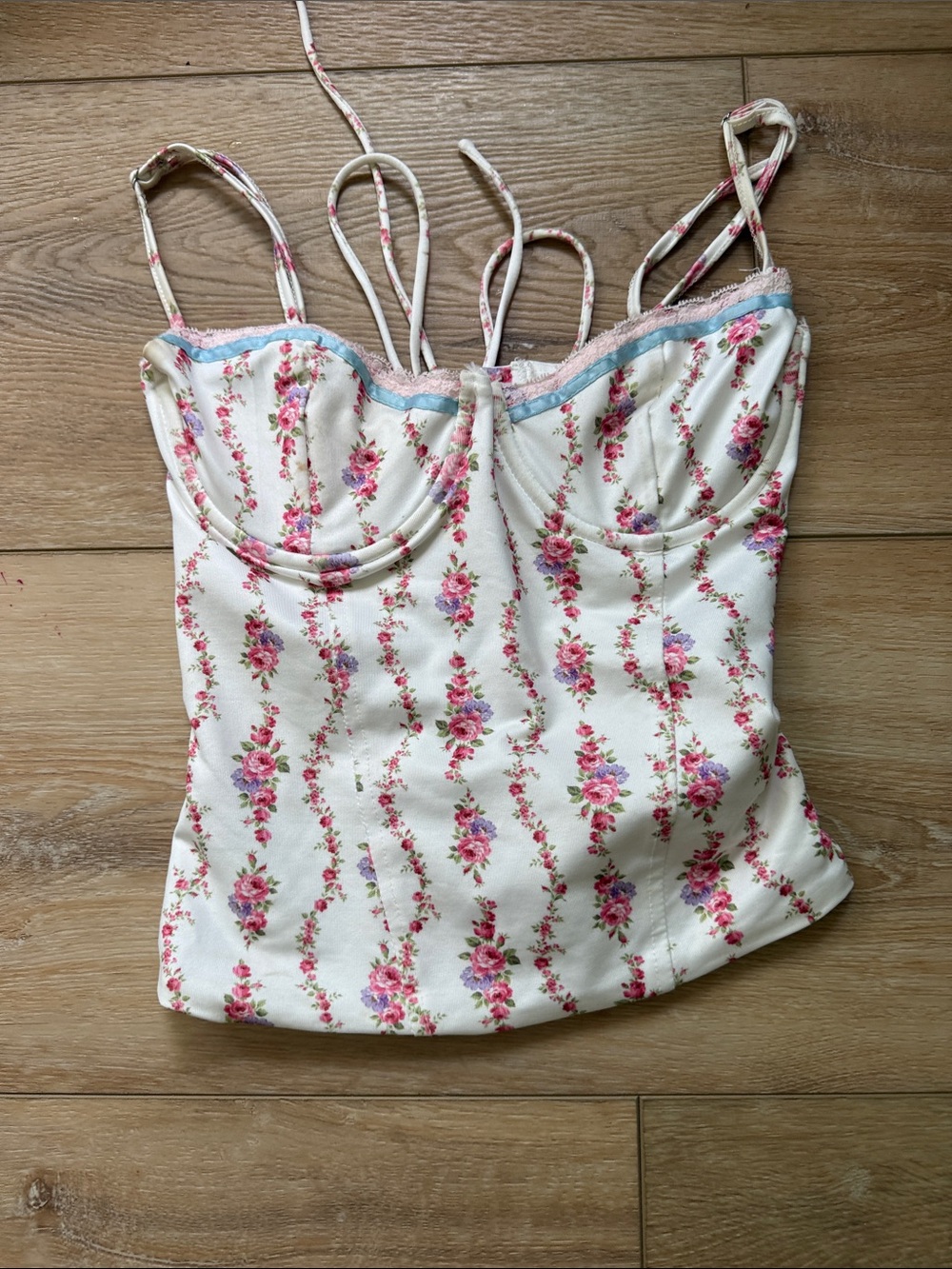 Edikted White Floral Bustier Camisole with Pink Roses
